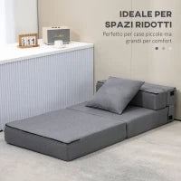 Poltrona Letto Singolo da Terra Pieghevole con Cuscino Incluso, 70x70x61 cm, Grigio