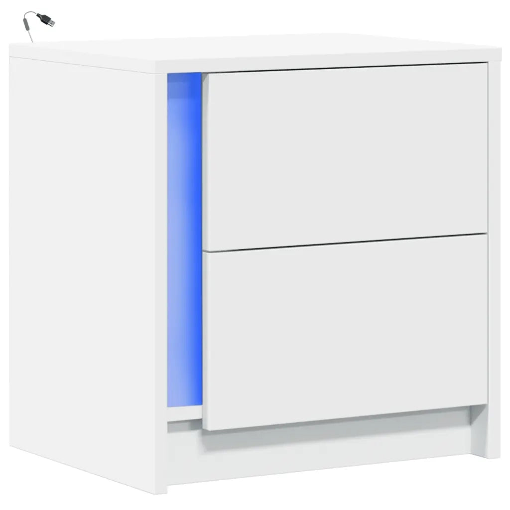 Comodino con Luci LED-Tavolino da notte Bianco in Legno Multistrato 734886