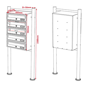 Cassetta postale condominiale autoportante 5 posti, 1 modulo, bianco 513 x 270 x 1500 mm