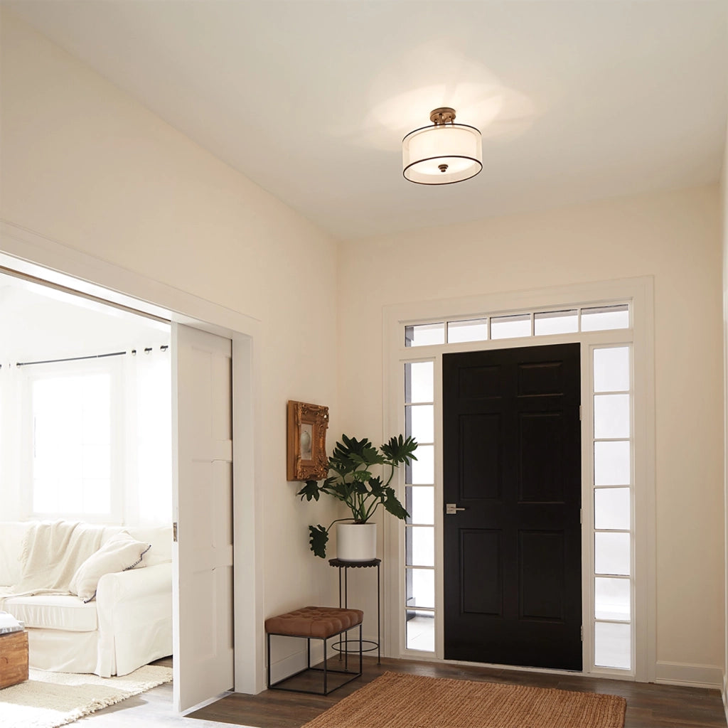 Lampada A Soffitto Contemporanea Lacey Acciaio Bronzo Antico Tessuto 3 Luci E27