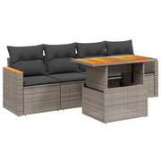 Set Divano da Giardino 5 pz | Set Salotto da Giardino con Cuscini Grigio in Polyrattan
