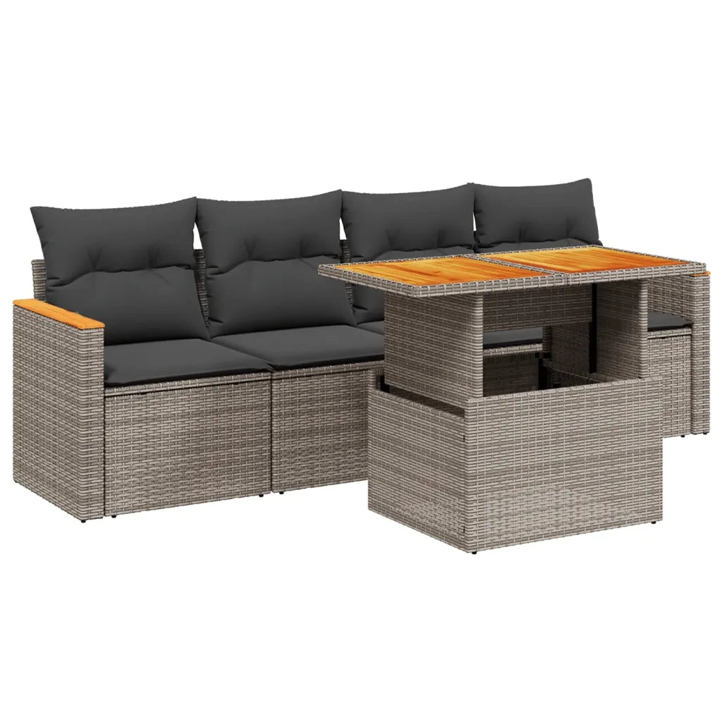 Set Divano da Giardino 5 pz | Set Salotto da Giardino con Cuscini Grigio in Polyrattan