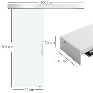 Porta scorrevole in vetro satinato con kit completo e maniglia, 2050x900 mm