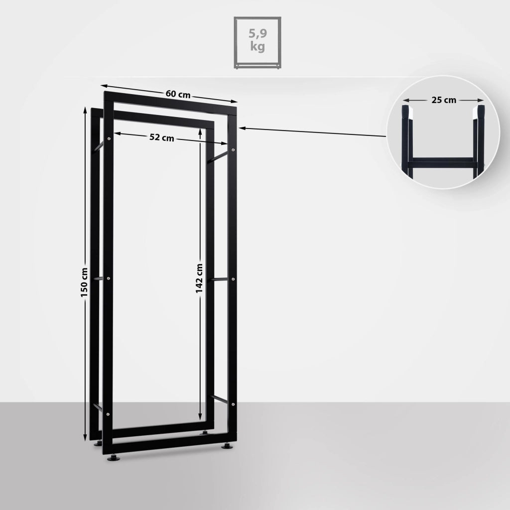 Esclusivo portalegna KERI V2 in metallo nero,25x60x150 cm