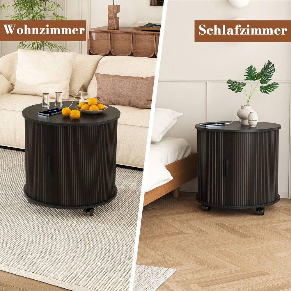 Comodino con presa di ricarica e ruote ¨C Minimal ¨C Nero 60x60x60 cm