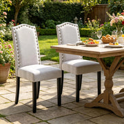 Sedia da Pranzo Set da 2 con Schienale Alto Ergonomico e Gambe Antiscivolo in Lino Grigio Chiaro