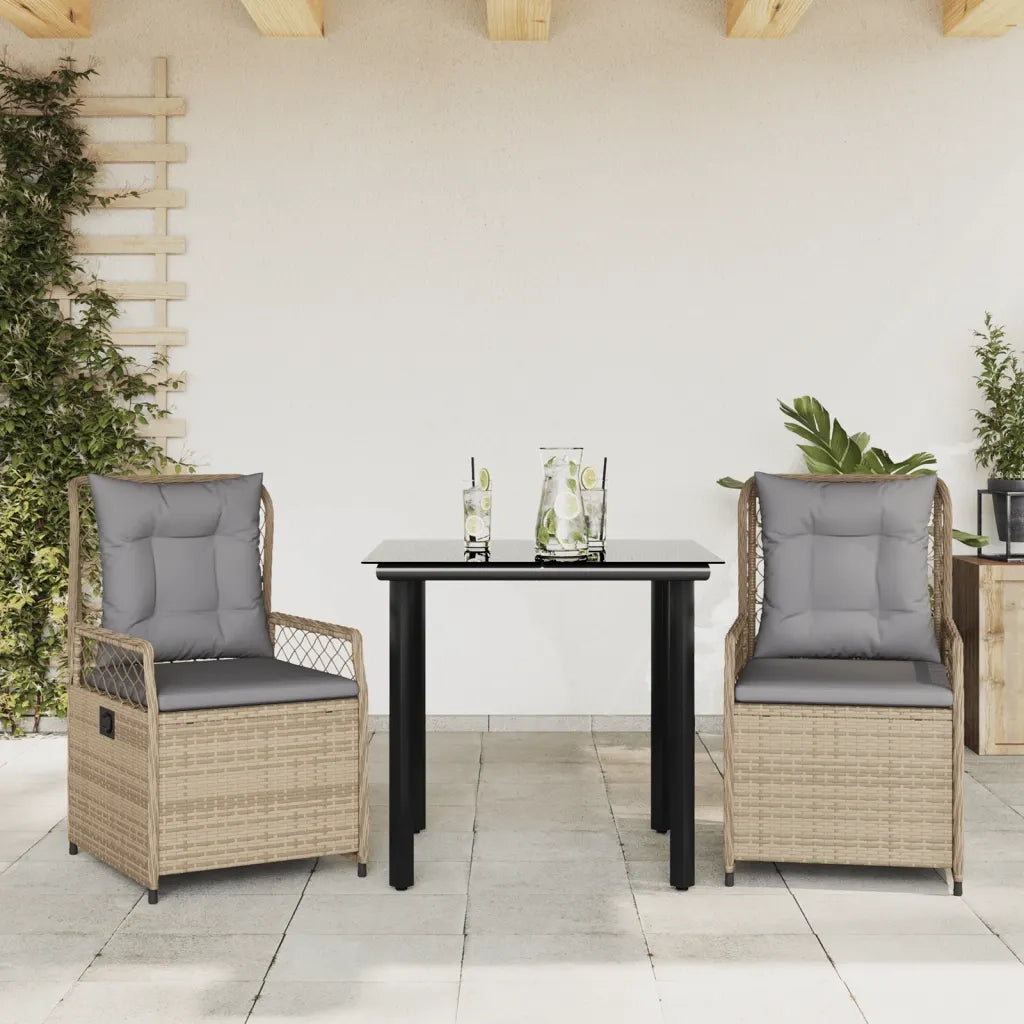 Set da Pranzo da Giardino 3 pz | Set Salotto da Giardino con Cuscini Beige in Polyrattan