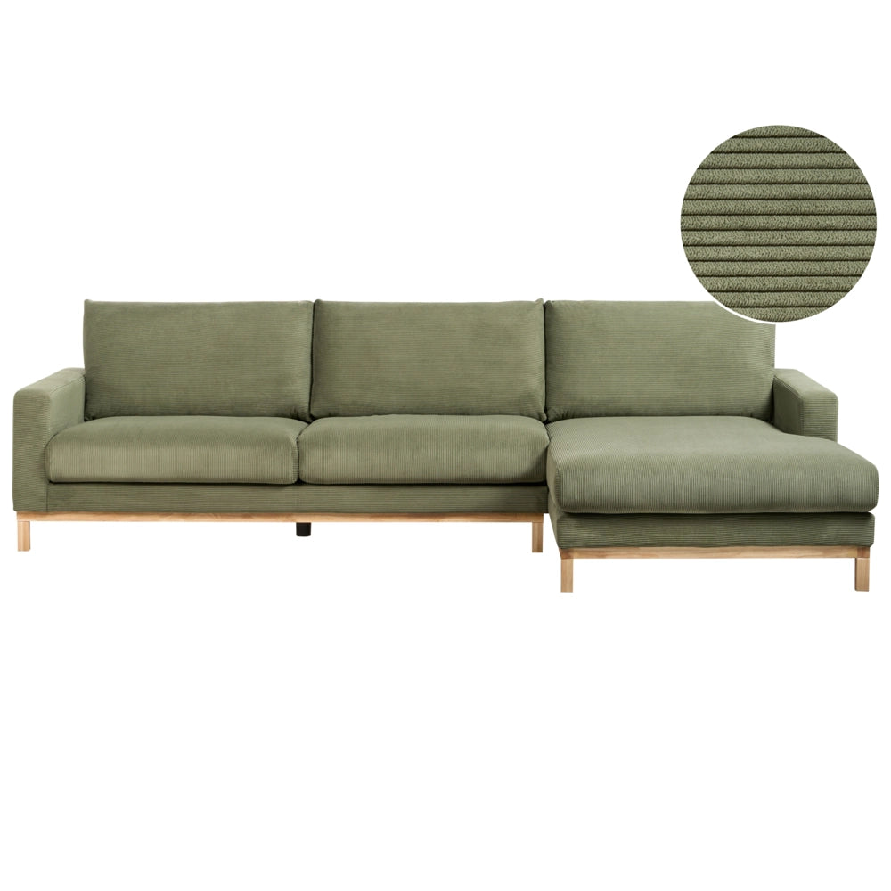 Divano angolare a sinistra Tappezzeria in corda jumbo verde Gambe in legno Elegante