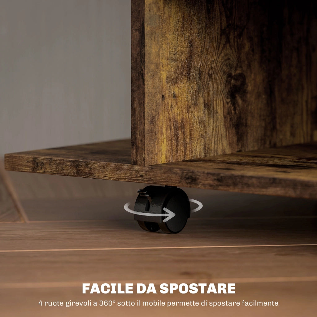 Mobile Porta TV Moderno 80x40x40 cm con Ruote e Freni Rivestimento in Melamina Marrone Rustico