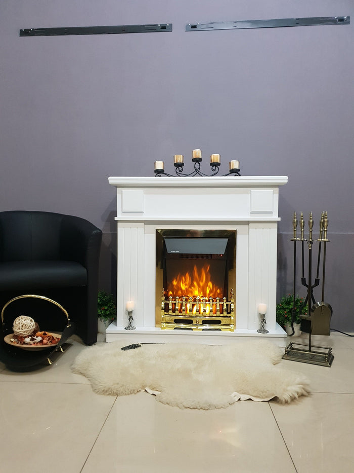 Camino Elettrico da Pavimento 99,7x103,4x27 cm Effetto Fiamma 2000W Marina & Galileo gold Bianco