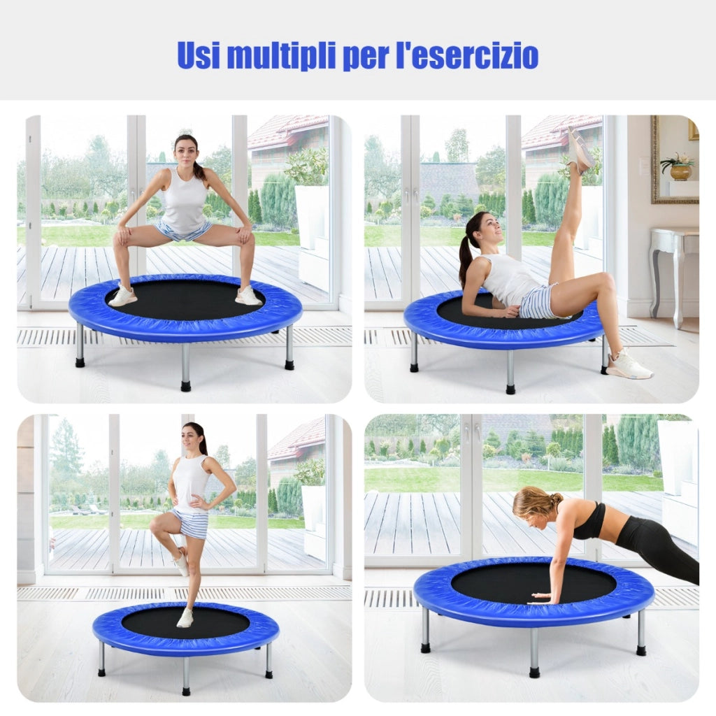 Trampolino pieghevole per bambini con carico massimo 150kg, Mini trampolino portatile per interno Blu-Trampolini
