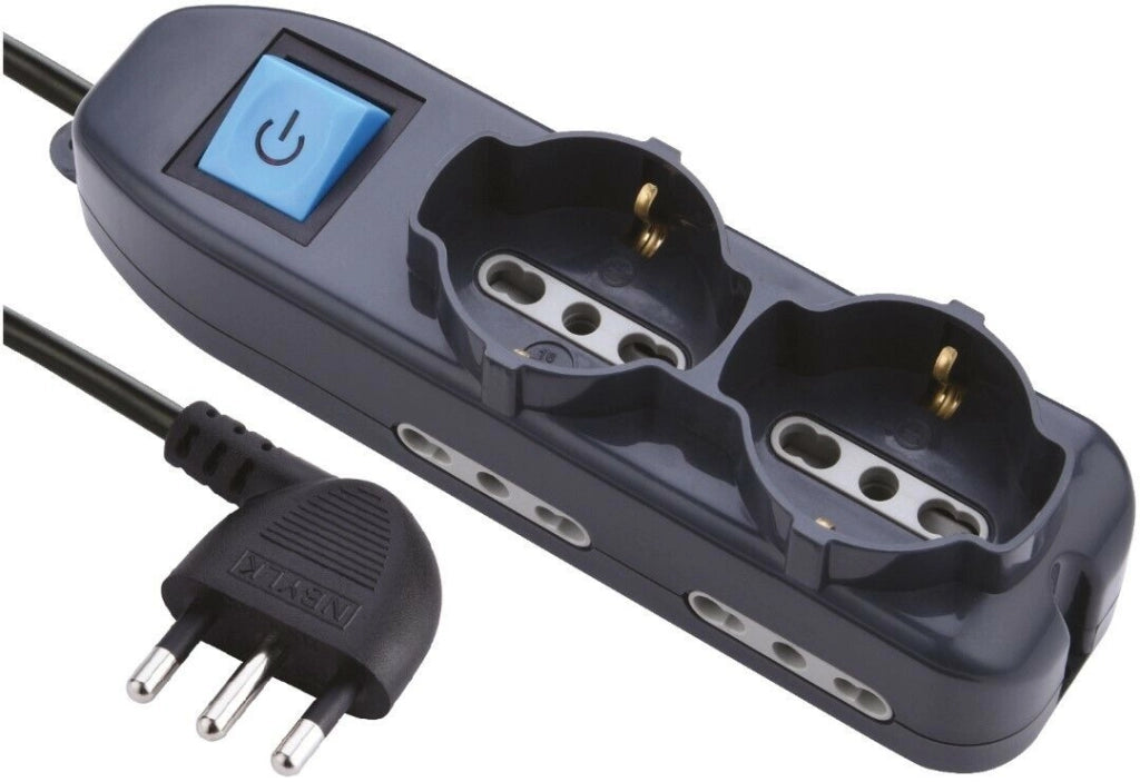 Multipresa 16A+Int 2 Pt Univ+4Pt Biv Nera Mt 1,5 - Electraline