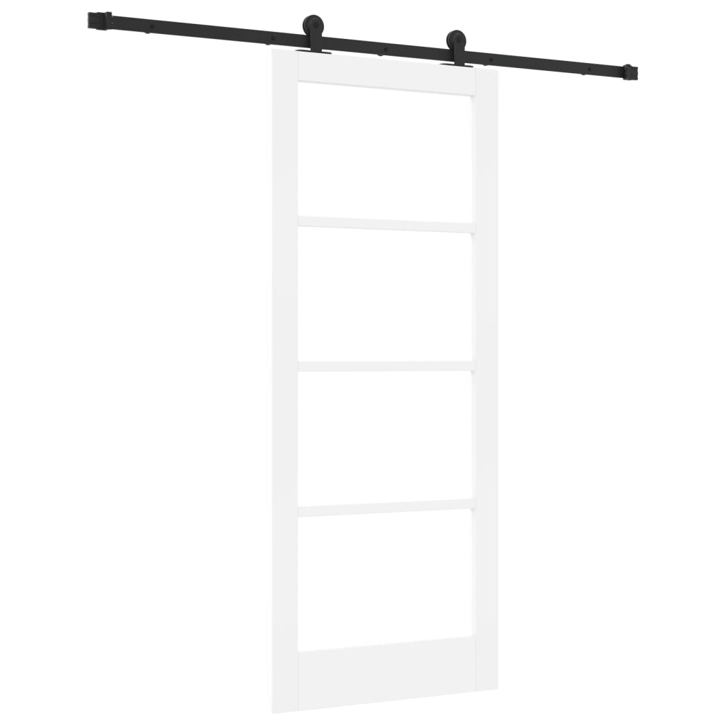 Porta Scorrevole  con Set di Hardware 'ORKDAL'Legno Massello Bianco e Vetro