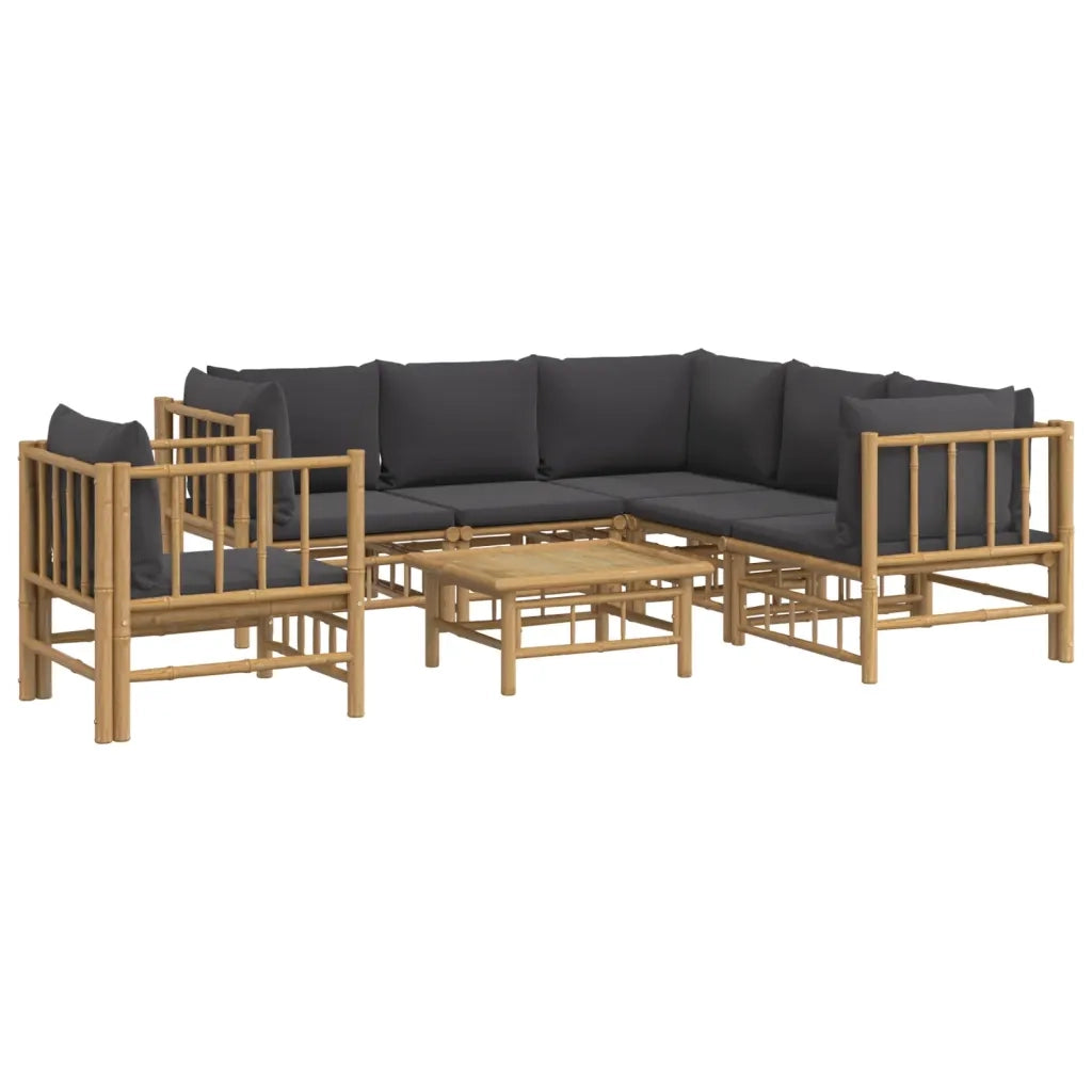 Set Salotto da Giardino 7pz con Cuscini Grigio Scuro Bambù 3155221
