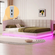 Divano letto 160 × 200 cm con LED multicolore; porta USB e rete a doghe rivestito in lino beige