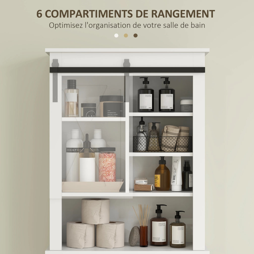 Mobile WC con porta scorrevole e 6 scomparti ¨C Zephmum ¨C Bianco