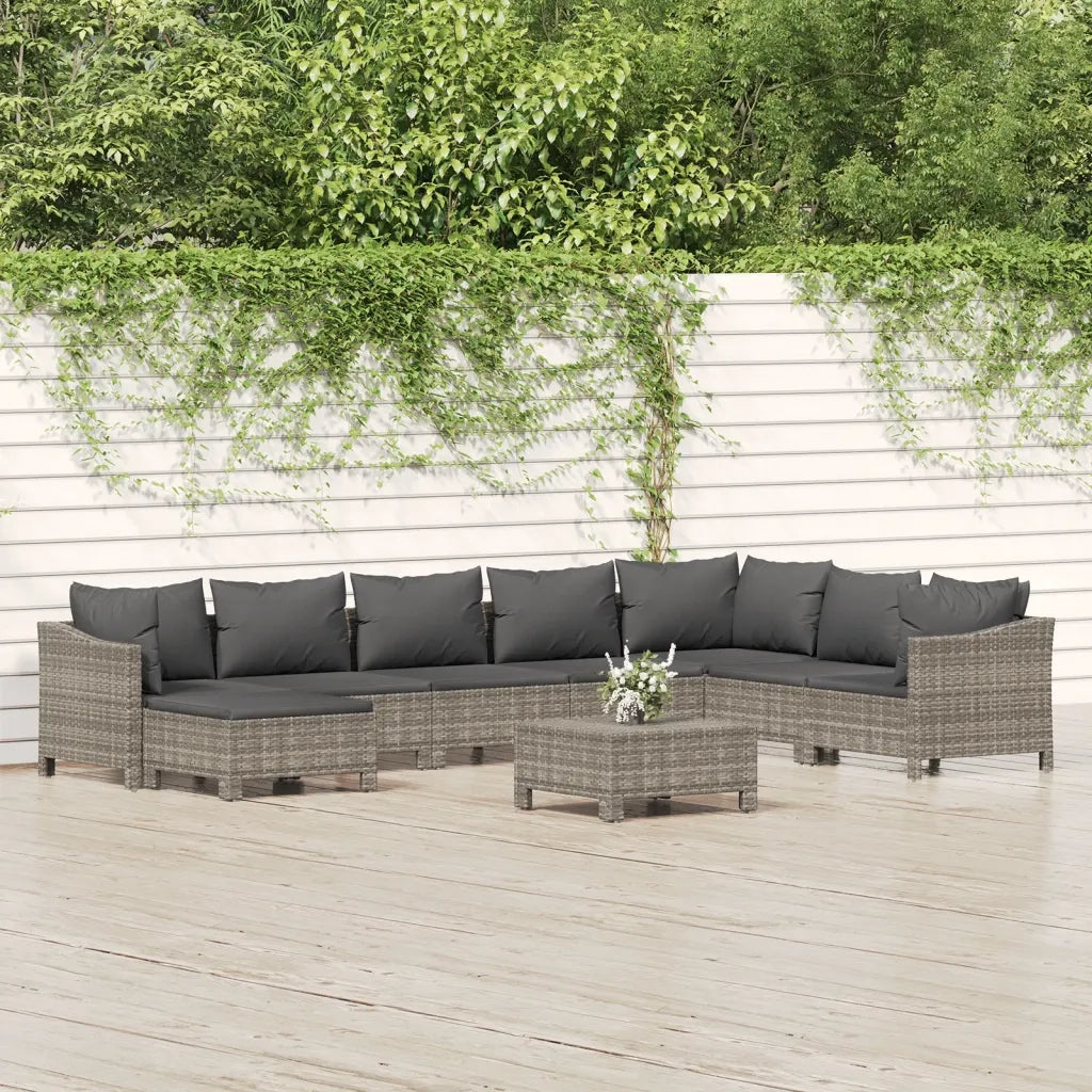 Set Divani da Giardino 9 pz con Cuscini in Polyrattan Grigiocod mxl 100650