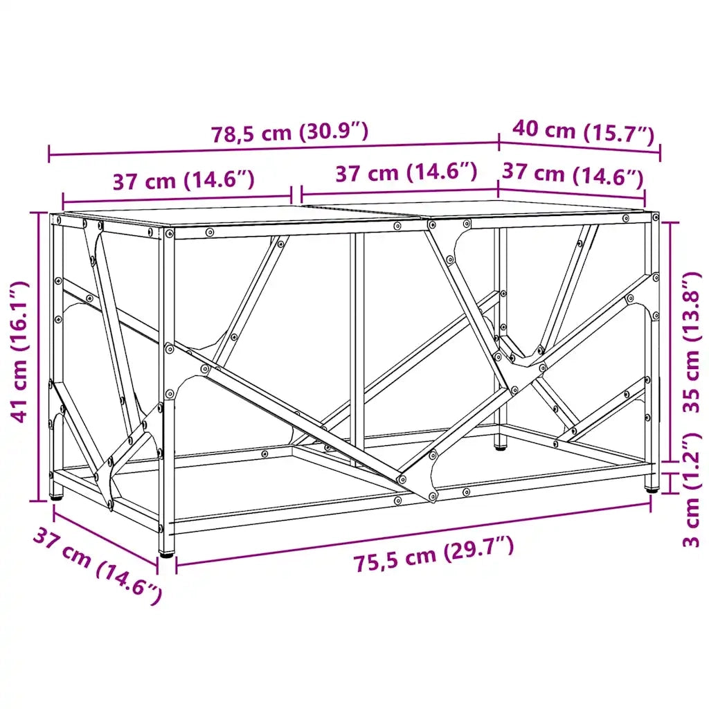 Tavolini con Piano Vetro Trasparente 2 pz 78,5x40x41 cm Acciaio