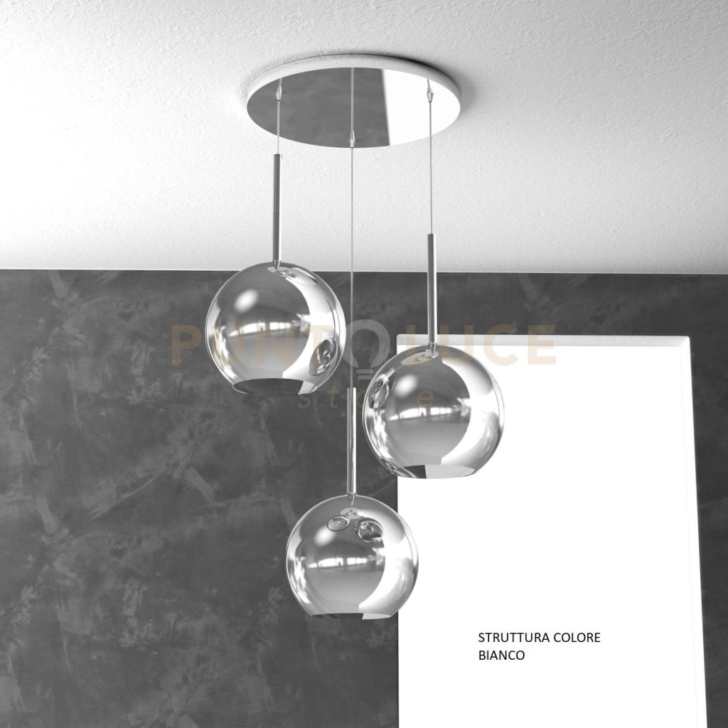 SOSP. BIANCO TONDA 3 LUCI VETRI TUTTI GRANDE CROMO 1155BI-S3 TG-CR