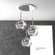SOSP. BIANCO TONDA 3 LUCI VETRI TUTTI GRANDE CROMO 1155BI-S3 TG-CR