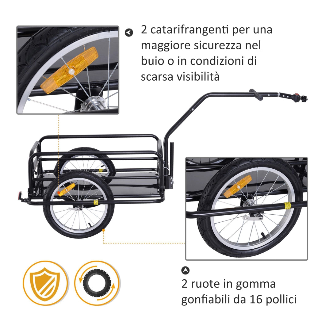 EasyComfort Carrello per Bicicletta Rimorchio Cargo Bici Trasporto di Oggetti Pieghevole Portata 36kg 156x72x82cm