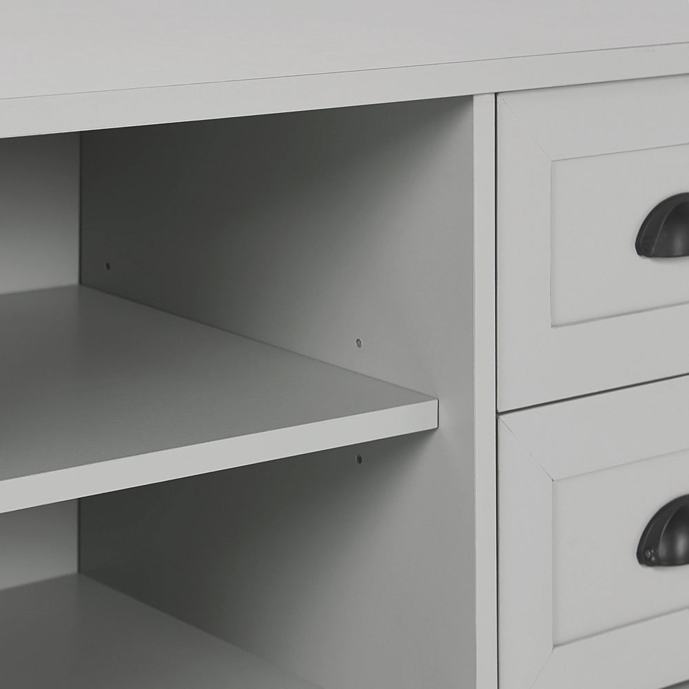 Mobile TV grigio chiaro fino a 54ʺ cassettiera stile rustico scaffali gestione cavi soggiorno