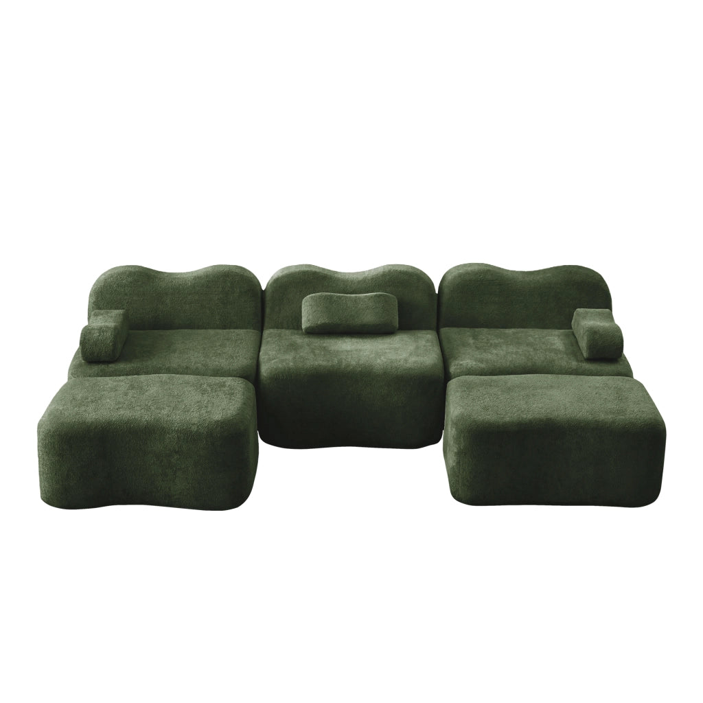 Divano angolare modulare a u 3 posti senza struttura con seduta profonda e pouf collegabili in velluto verde