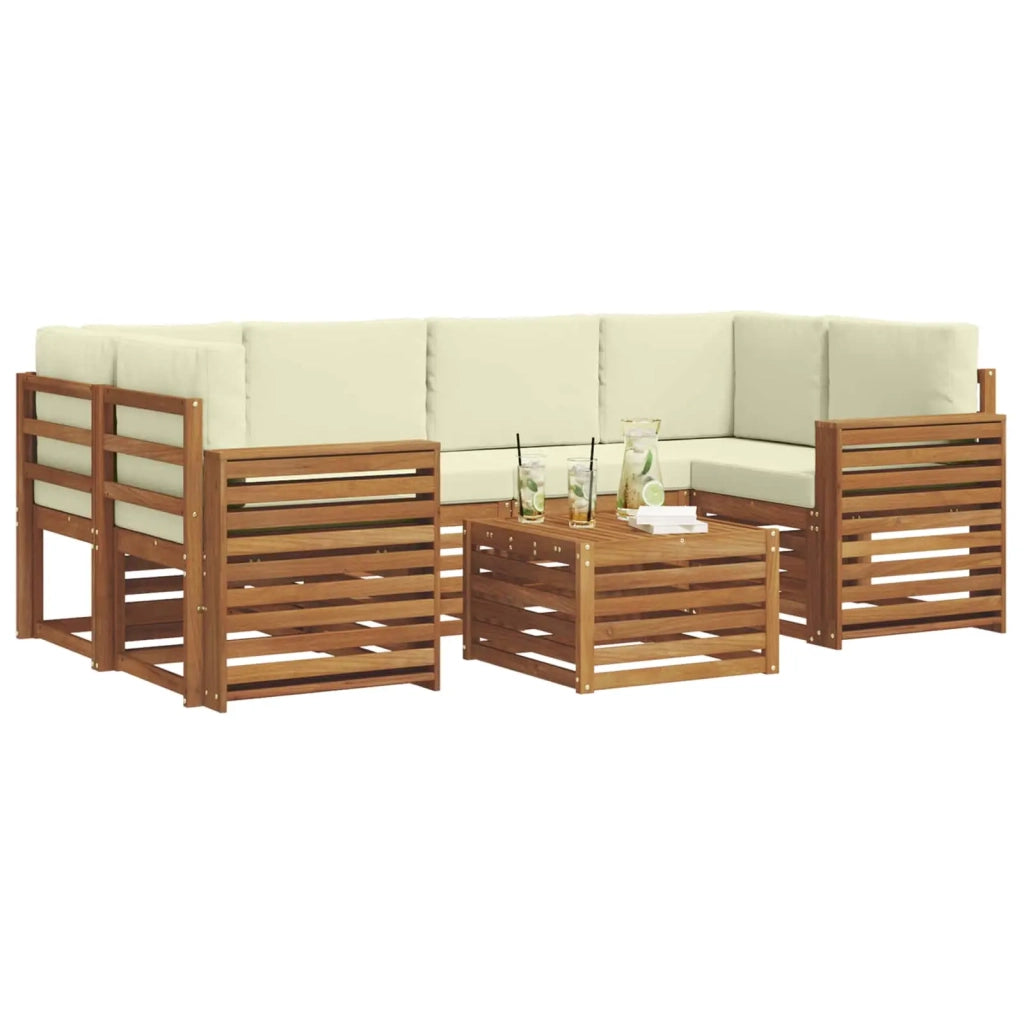 Set di divani da esterno con cuscino 7 pcs Naturale e Crema