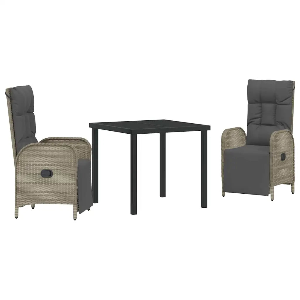 Set da Pranzo per Giardino con cuscino 3 pcs Grigio polyrattan