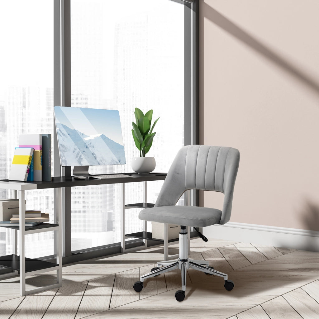 Sedia da ufficio regolabile in altezza con rotelle, 360¡ã girevole, schienale a conchiglia, imbottita in schiuma, grigio ¨C zephmum ¨C 49x60x79-91 cm