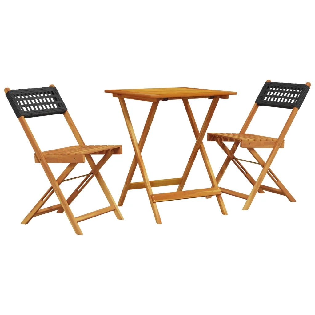 Set da Bistrot 3 pz Nero in Polyrattan e Legno Massello 3281754