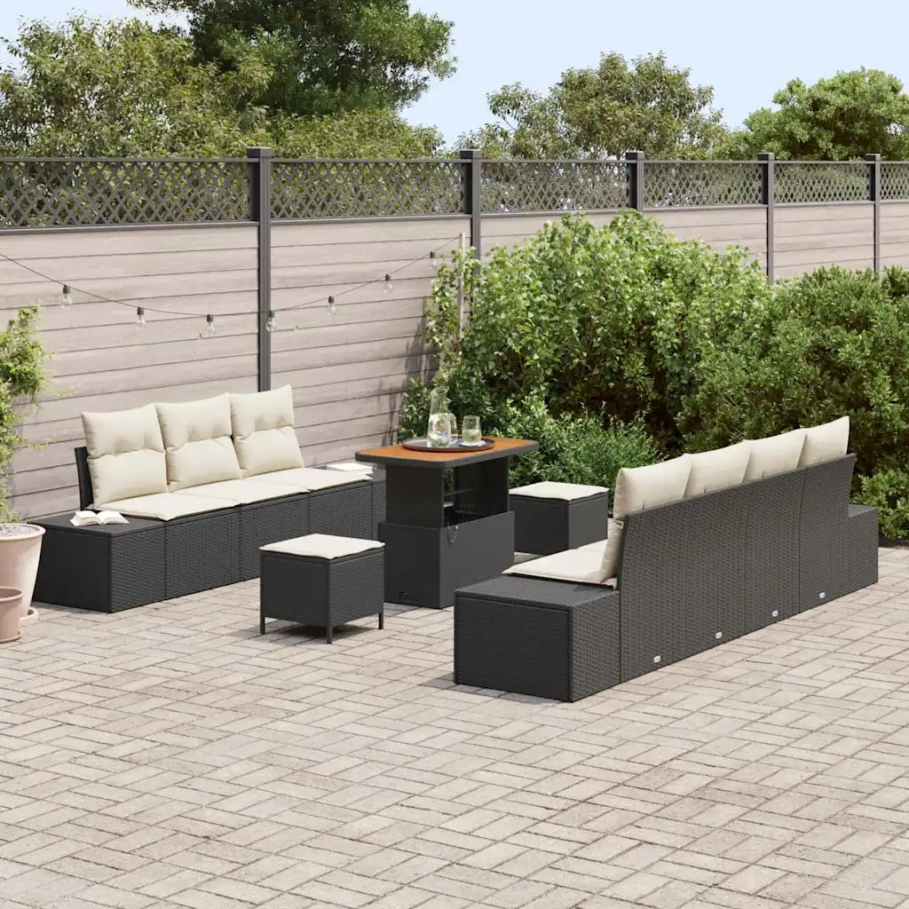 Set Divano da Giardino con cuscino 10 pcs Nero Poly Rattan