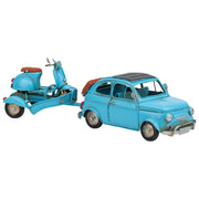 Carro traino con moto in metallo blu 34x10x10,5h