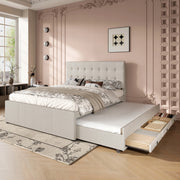Letto imbottito con 3 cassetti - Xylo - 140x200 - Testiera regolabile beige