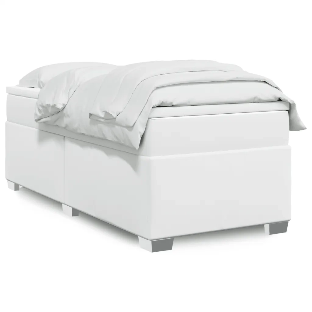 Letto singolo | Letto per adulti | Giroletto a Molle con Materasso Bianco 90x190 cm in Similpelle