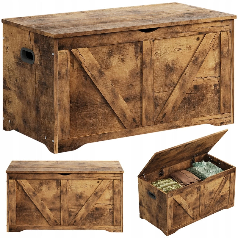 Cassapanca in legno, organizer, panca, stile loft marrone, 100 cm