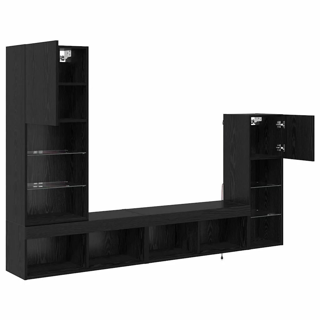 Mobile Porta TV a Muro 4 pz-Credenza per TV Rovere Nero Legno multistrato