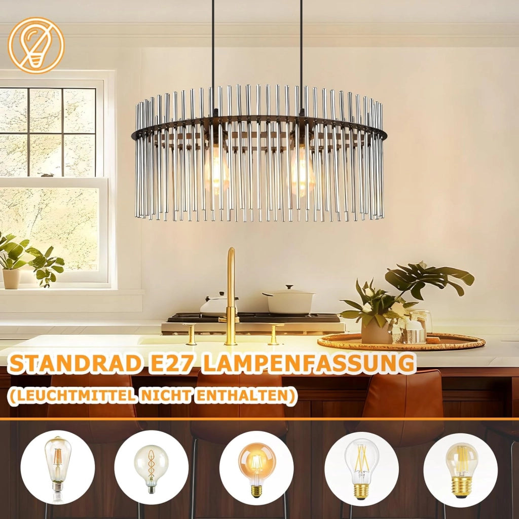 Lampada a sospensione ZMH 2 luci E27 in vetro nero per cucina soggiorno (senza lampadina)