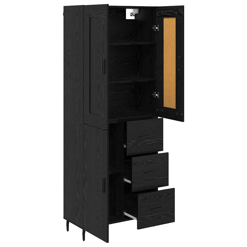 Credenza con cassetto 2 pcs Rovere Nero Legno multistrato