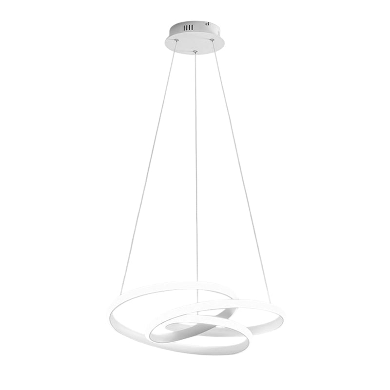 Diva - Lampada a sospensione led 80W dimmerabile - Design moderno in alluminio bianco satinato, luce calda 3000K, anelli intrecciati d.85cm