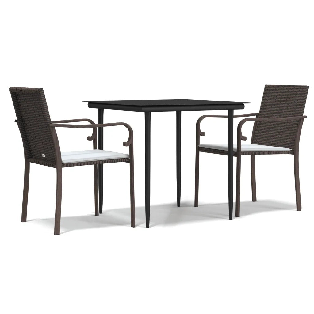 Set Pranzo da Giardino 3pz | Set Salotto da Giardino con Cuscini in Polyrattan e Acciaio