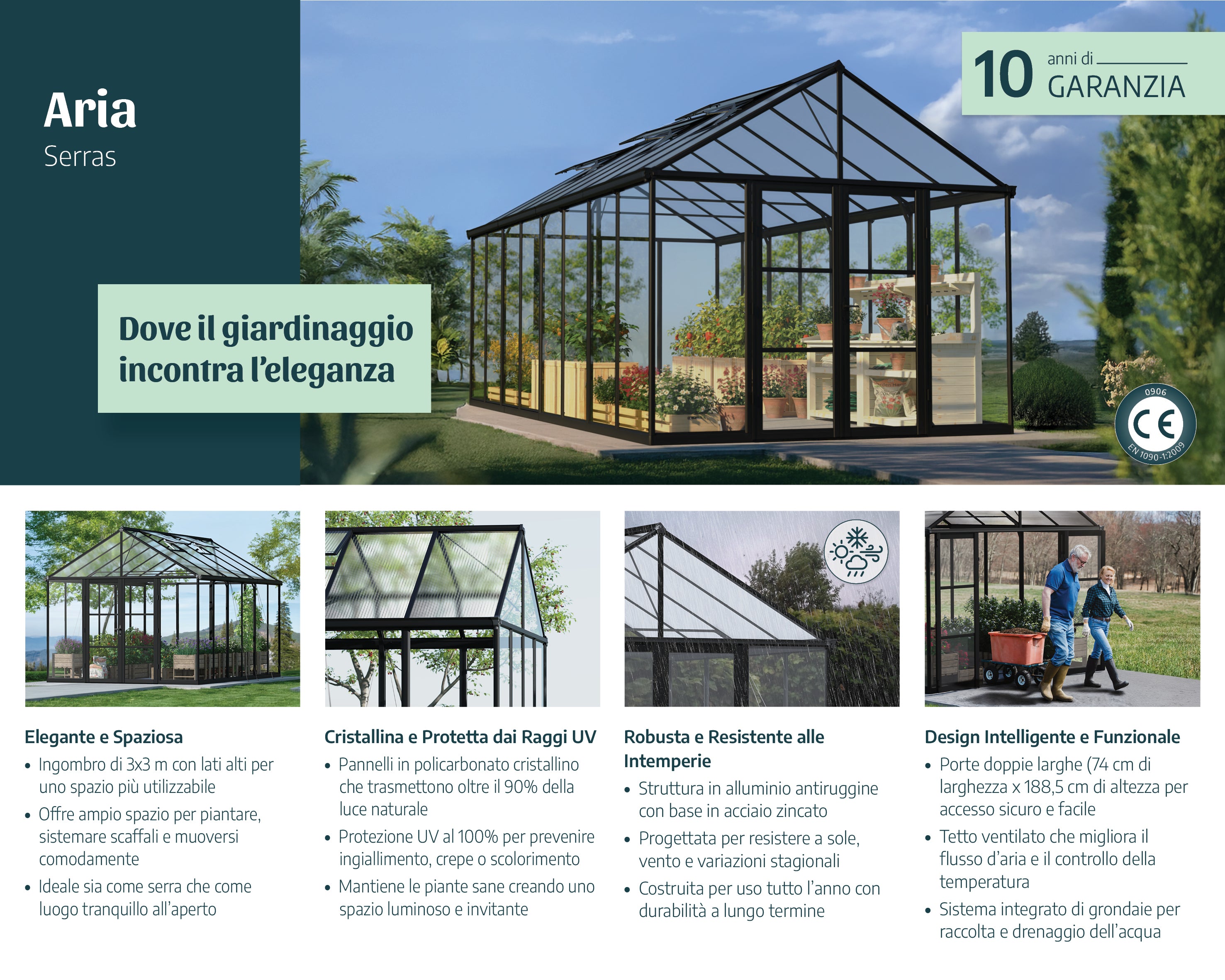 Serra Da Giardino in Policarbonato 458x304x285 cm- colore Nero Canopia ARIA Ibrida