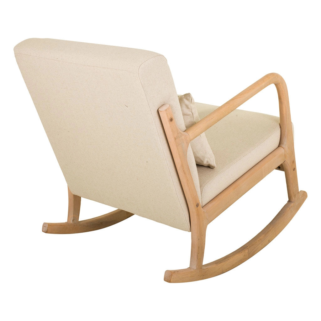 Poltroncina a dondolo in legno imbottita panna 66x88x47/78h