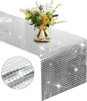 Tavolo da decorare 30 x 275 cm con pailletti argentati per festa di discoteca - decorazione per festa di compleanno, festa di ballo, festa di discoteca