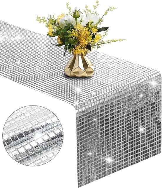 Tavolo da decorare 30 x 275 cm con pailletti argentati per festa di discoteca - decorazione per festa di compleanno, festa di ballo, festa di discoteca