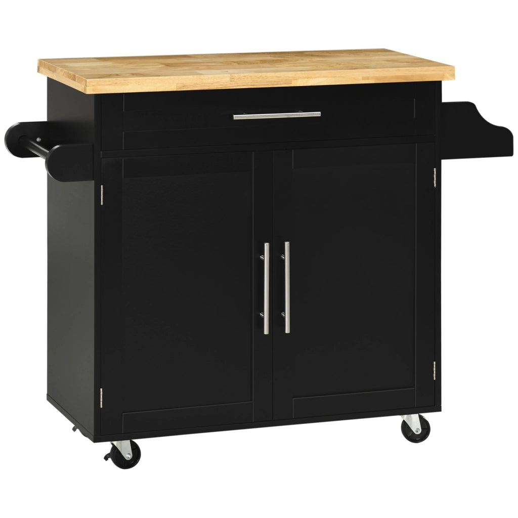 Carrello da Cucina con 1 Cassetto; 1 Anta; Ripiano Regolabile; Portaspezie e Portasciugamani; in Legno; 109x40x89 cm; Nero