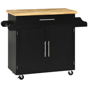 Carrello da Cucina con 1 Cassetto; 1 Anta; Ripiano Regolabile; Portaspezie e Portasciugamani; in Legno; 109x40x89 cm; Nero