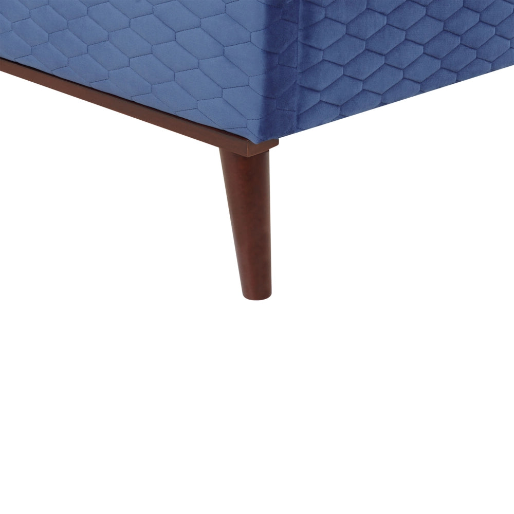 Letto imbottito in velluto blu 180 x 200 con struttura imbottita a nido d'ape trapuntato stile classico