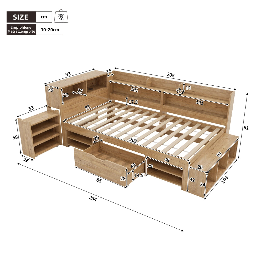 Letto singolo multifunzionale compensato 90x200 cm