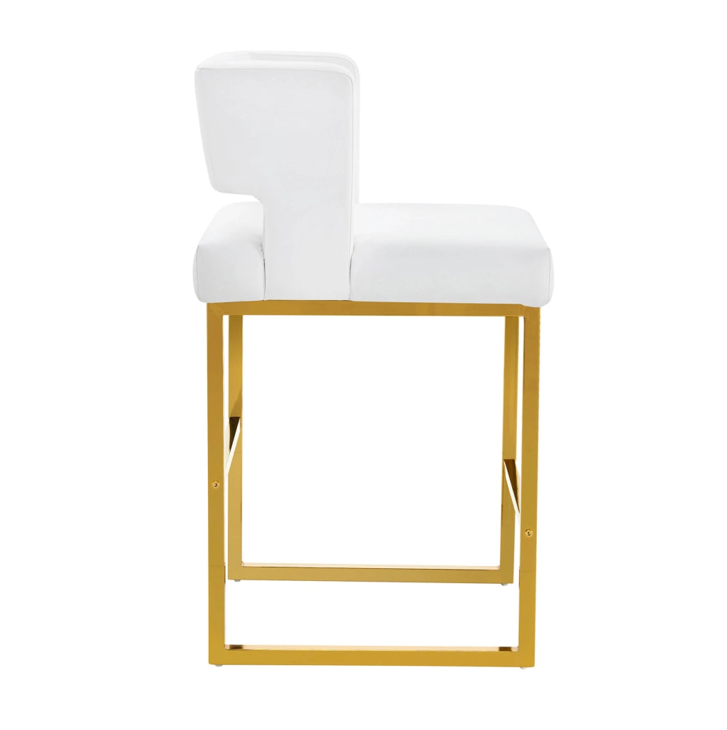 Sgabello da bar 61x60.5x54 cm con seduta imbottita e struttura in metallo; bianco e oro